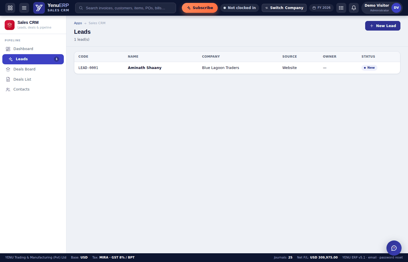 YENU ERP Sales CRM leads list