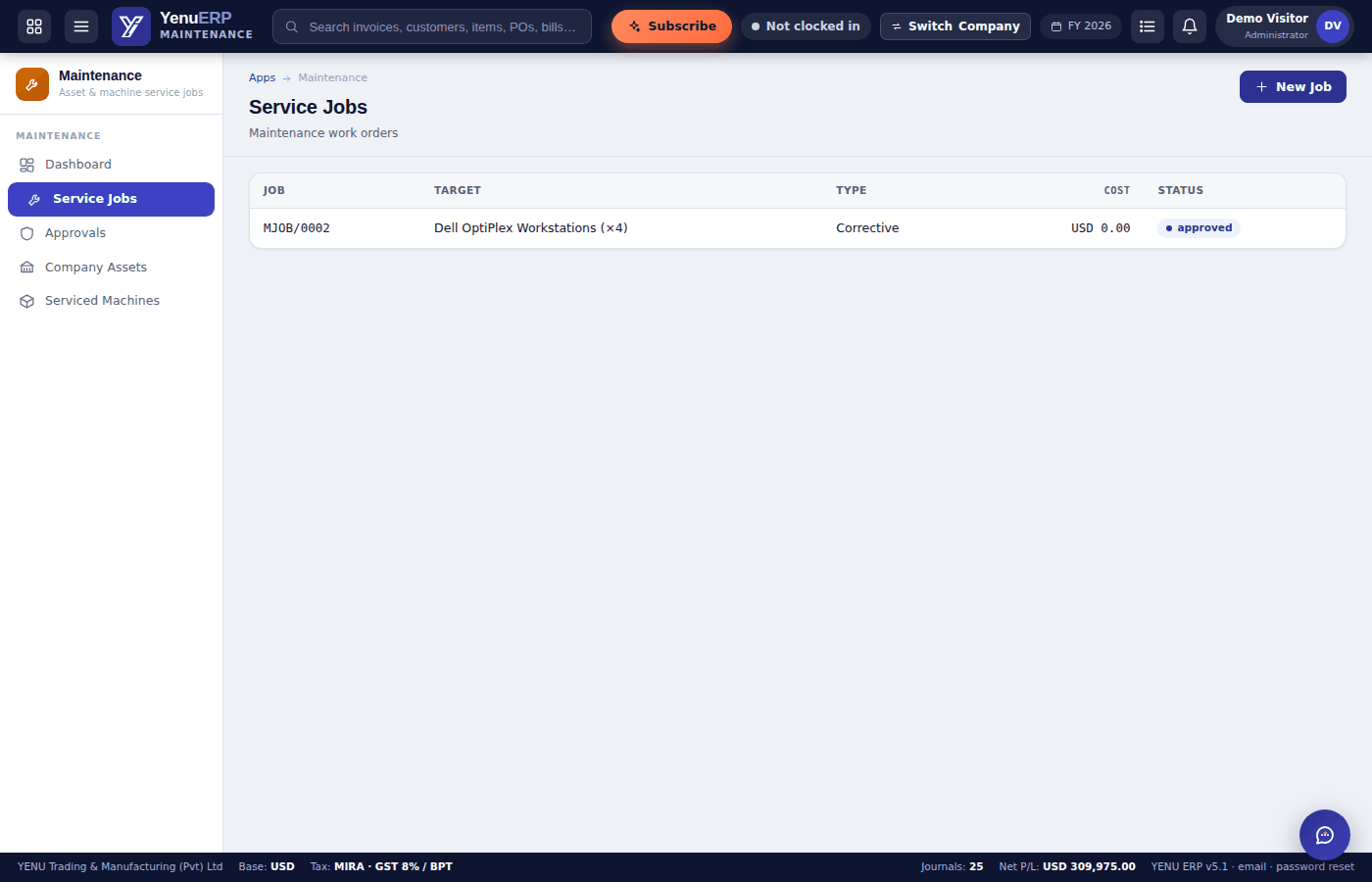YENU ERP Maintenance service jobs